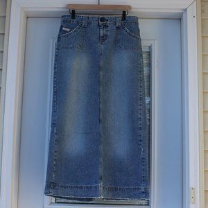Hydraulic Jeans Distressed Long Denim Skirt